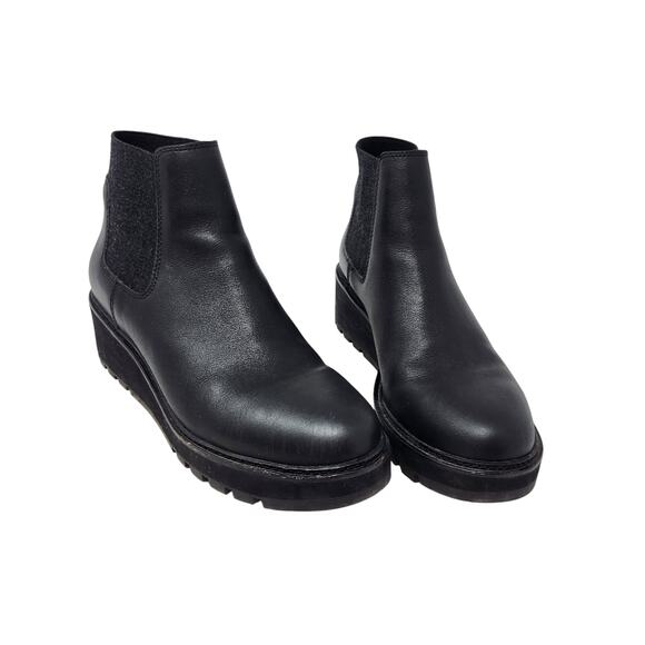 Eileen Fisher Chelsea Platform Wedge Leather Ankle Bootie Pull On Black Size 10 - Picture 2 of 10